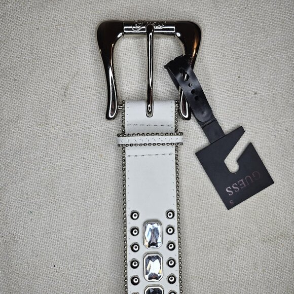 Guess White Rhinestone/Studs Belt Women’s Size Small - New - Picture 1 of 6